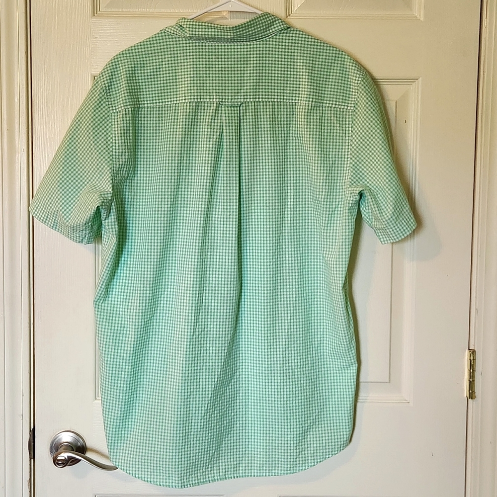 Chaps, Green Gingham Button Up Shirt, Size Large - image 2